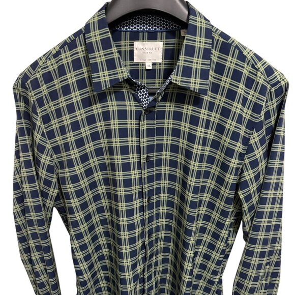 CON.STRUCT Button Up Shirt Slim Fit 4-way Stretch Check Mens Large XL - Picture 1 of 7